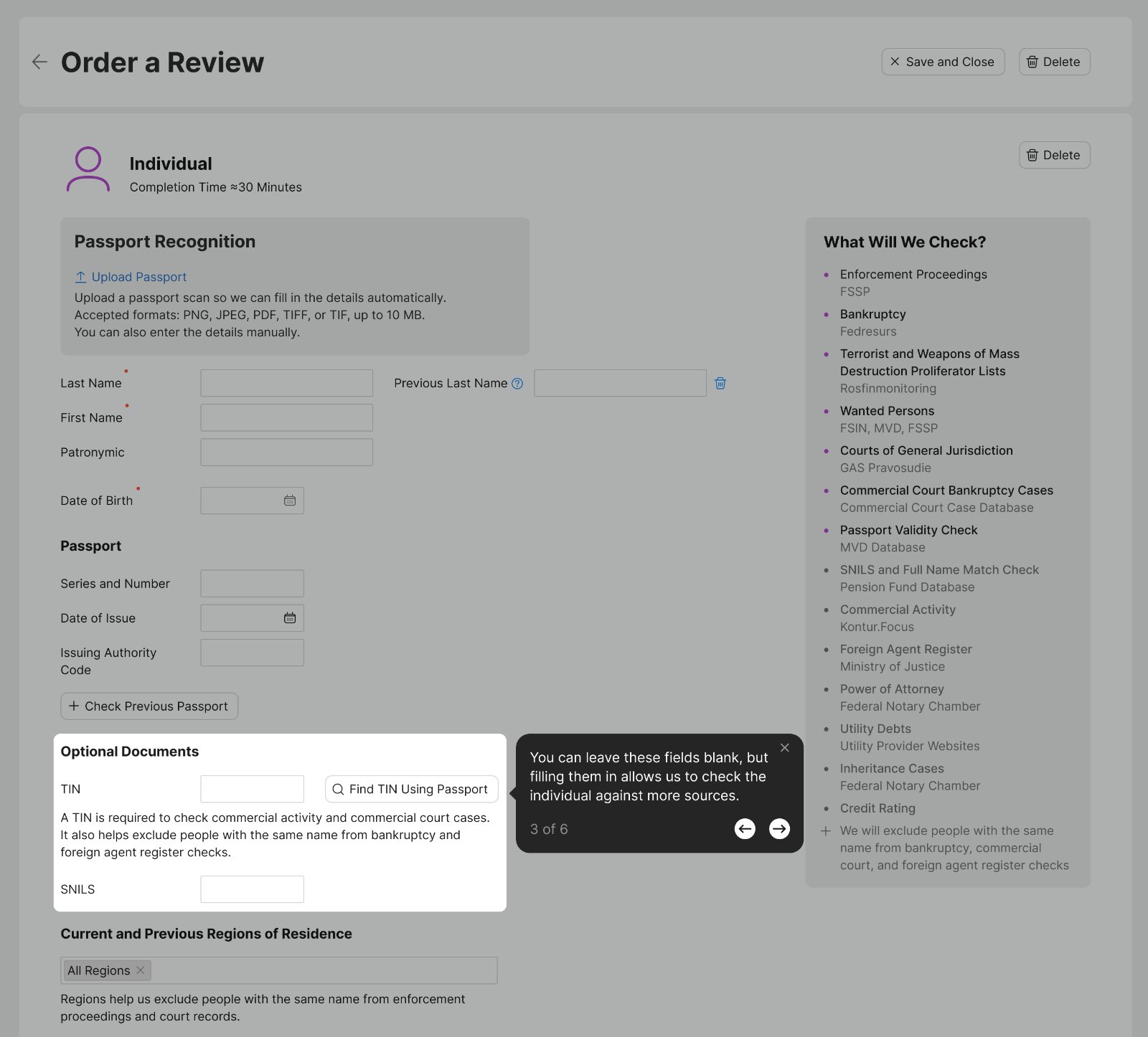 Onboarding step 4 — optional documents