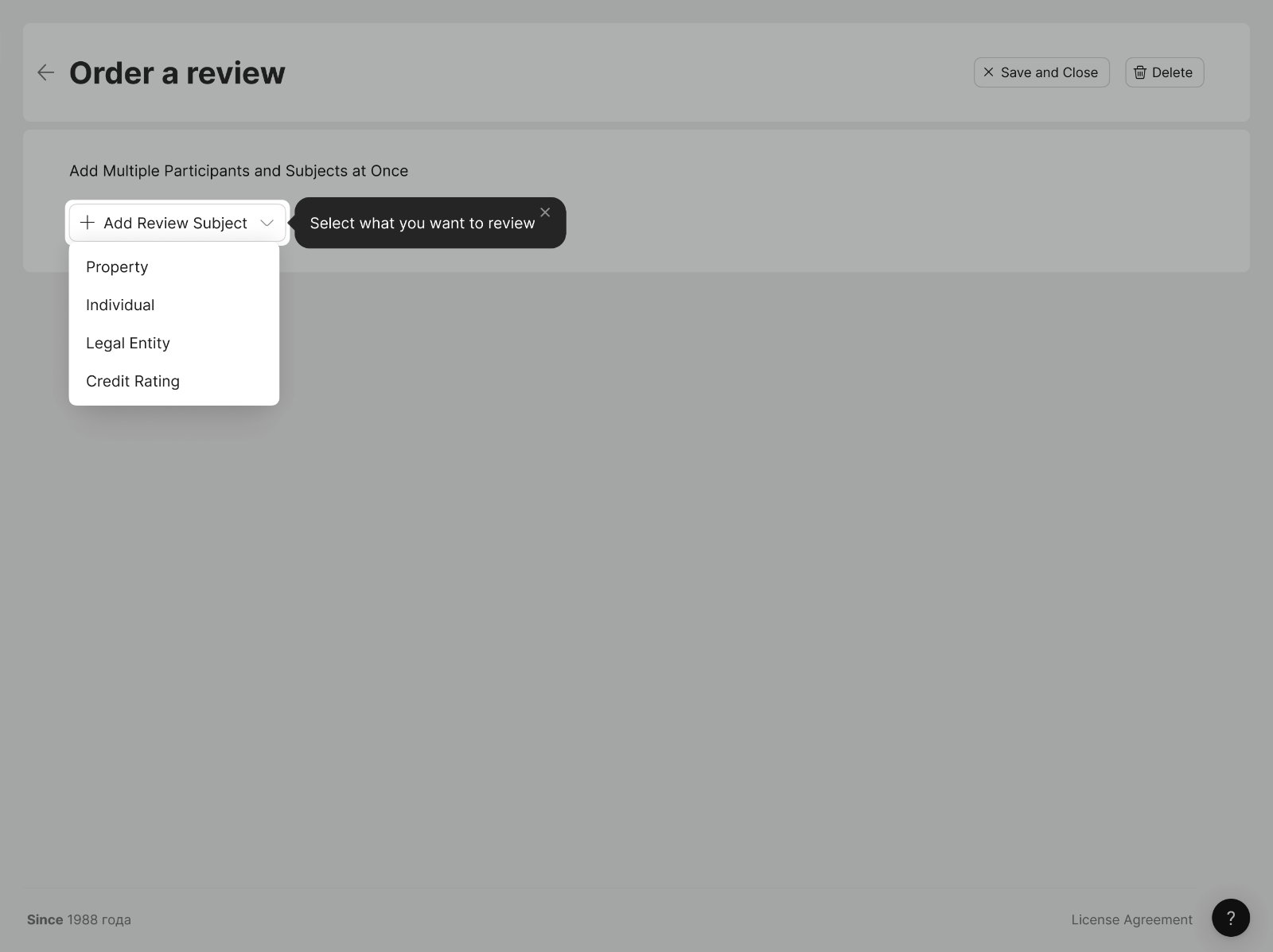 Onboarding step 1 — choosing what to review