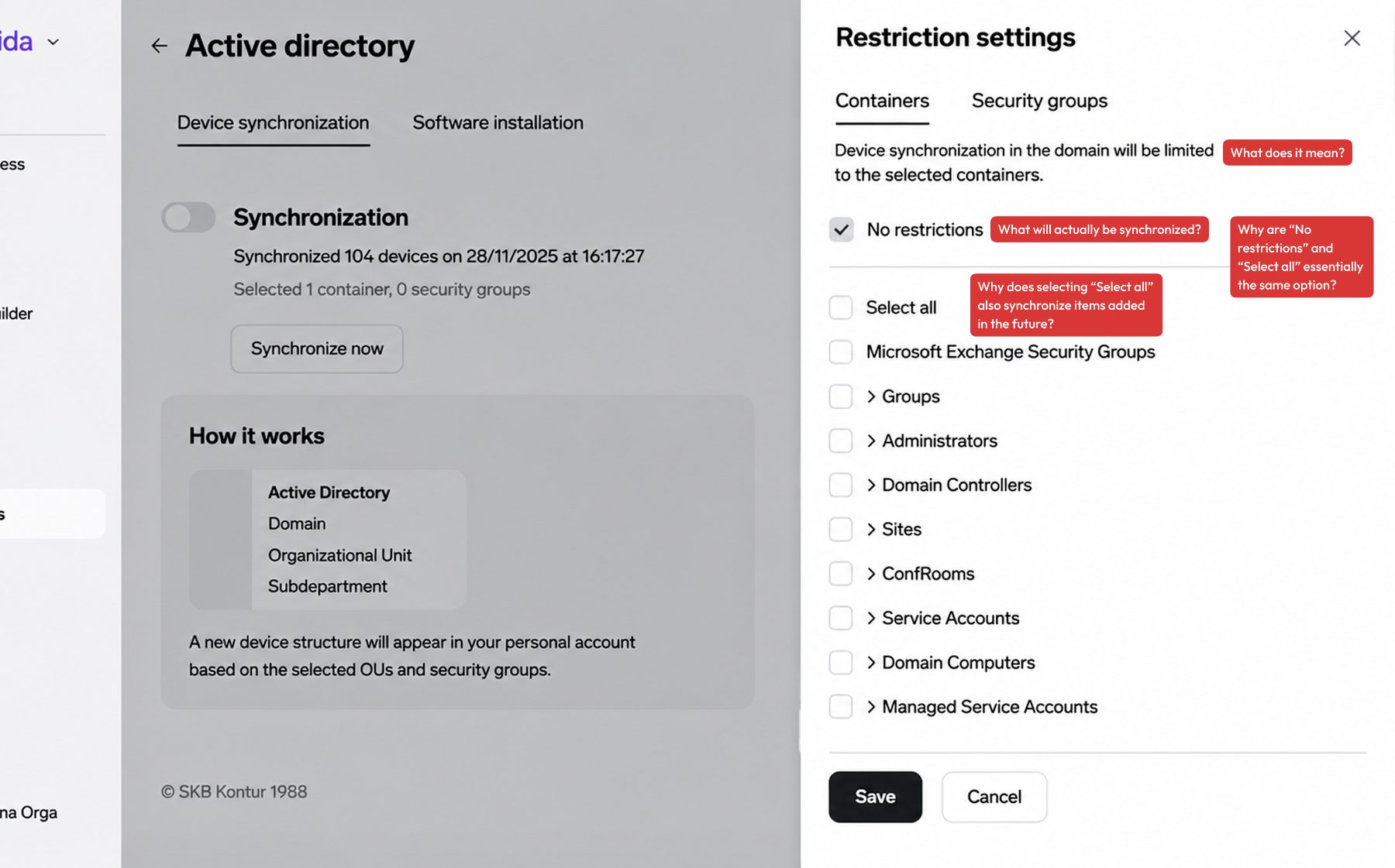 Original restriction settings panel with open questions