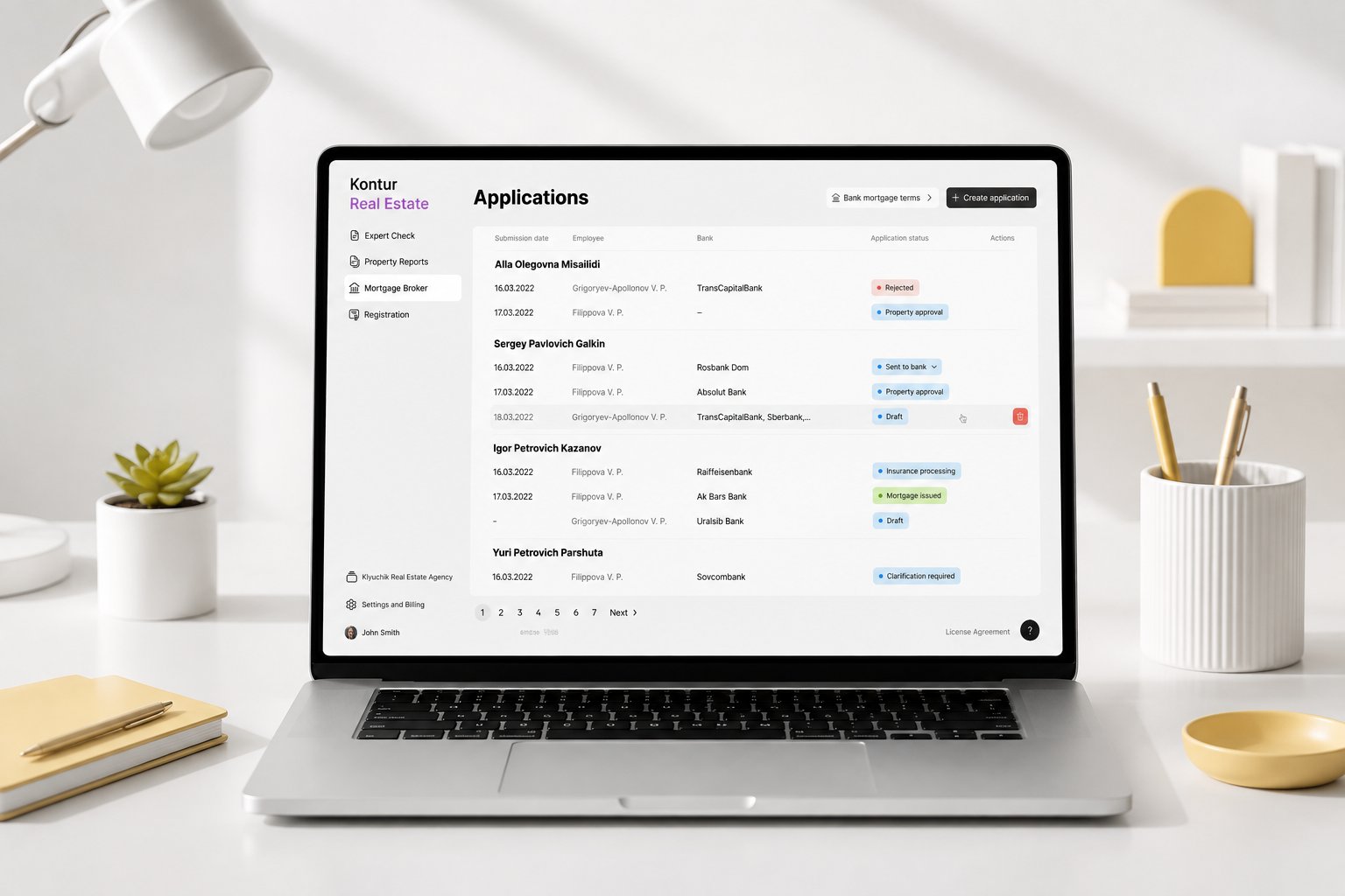 The Mortgage Broker application list, on a laptop