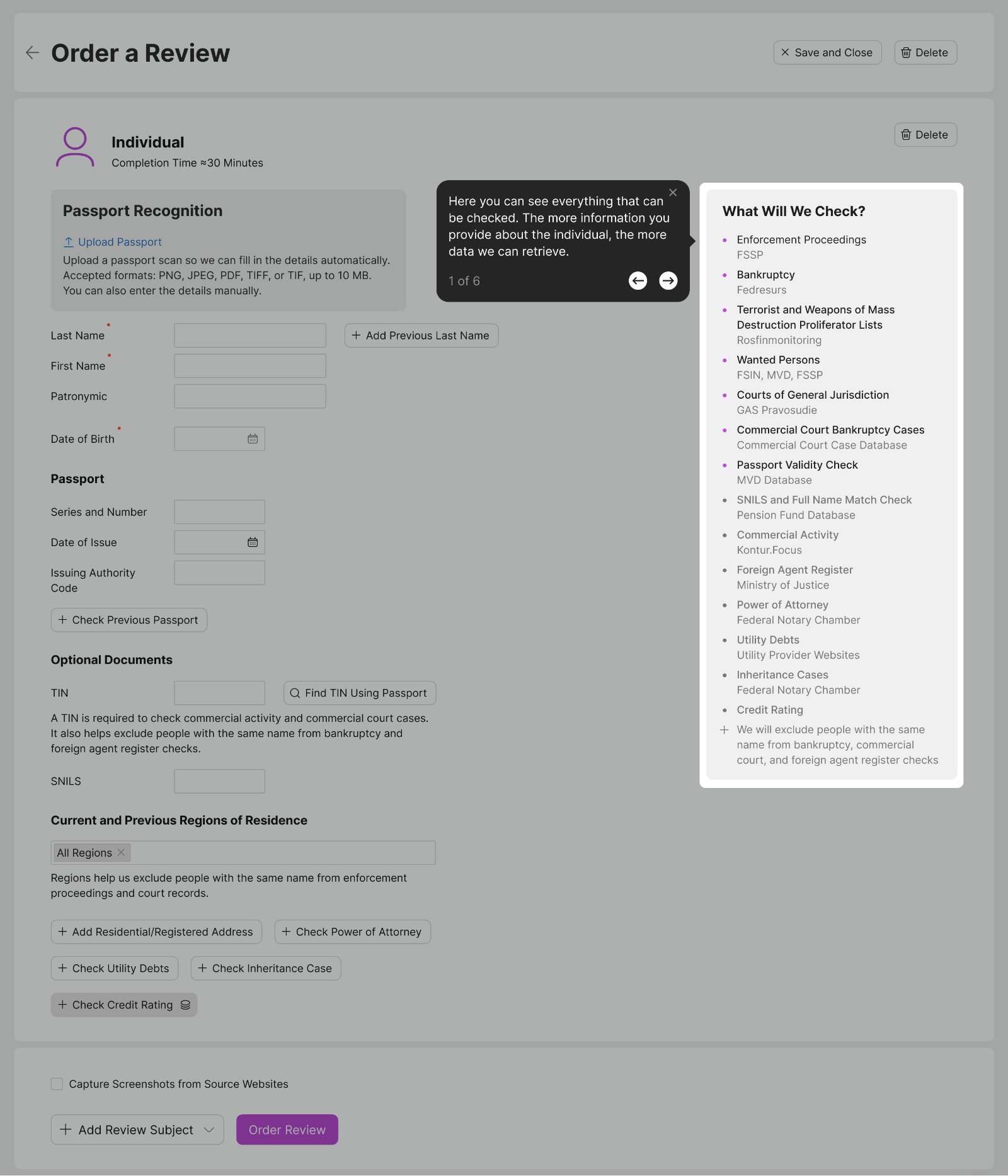 Onboarding step 2 — what will be checked